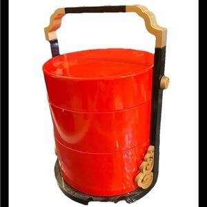 Gold Teacup Jubako Red Lacquer Velvet Bento Box Stacking Gift BaiBadBox Japanese